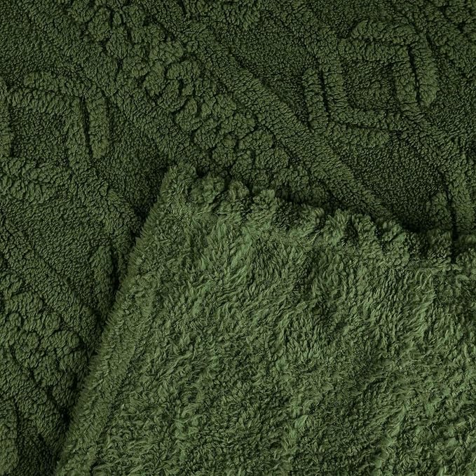 SUPERIOR Fleece Boho Jacquard Blanket, Decorative Blankets for Bedroom, Sofa, Fuzzy, Plush, Fluffy, Soft, Cute Room Decor, Beautiful Cover, Comfort Essentials, Arctic Collection, Throw XL, Green