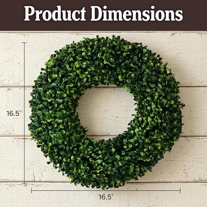 Pure Garden 16.5-Inch Boxwood Wreath Set of 2 - Round UV Resistant Artificial Spring, Winter, Fall, or Summer Wreath - Indoor/Outdoor Summer Wreaths for Front Door