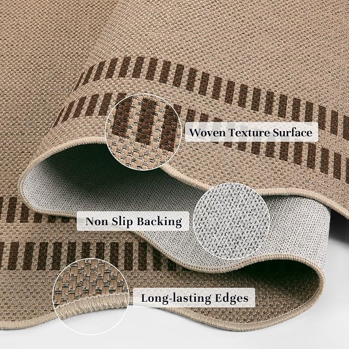 EDIMENS Scalloped Easy Jute 3x5 Outdoor Rug, Washable Non-Slip Geometric Tan Rugs for Entryway, Indoor Outdoor Farmhouse Rug Modern Carpet Door Mat Area Rug for Patio Living Room Porch Kitchen
