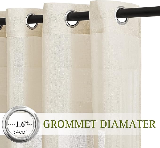 NICETOWN Sliding Door Curtains 100 Inch Extra Wide, Grommet Semi Sheer Linen - Image 2