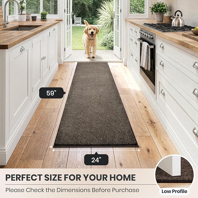 PURRUGS Dirt Trapping Door Mat 24" x 59", Non-Slip Machine Washable Entry Rug, Entrance Mat, Indoor Front Door Mat, Super Absorbent Entryway Rug for Muddy Shoes & Paws, Heathered Brown