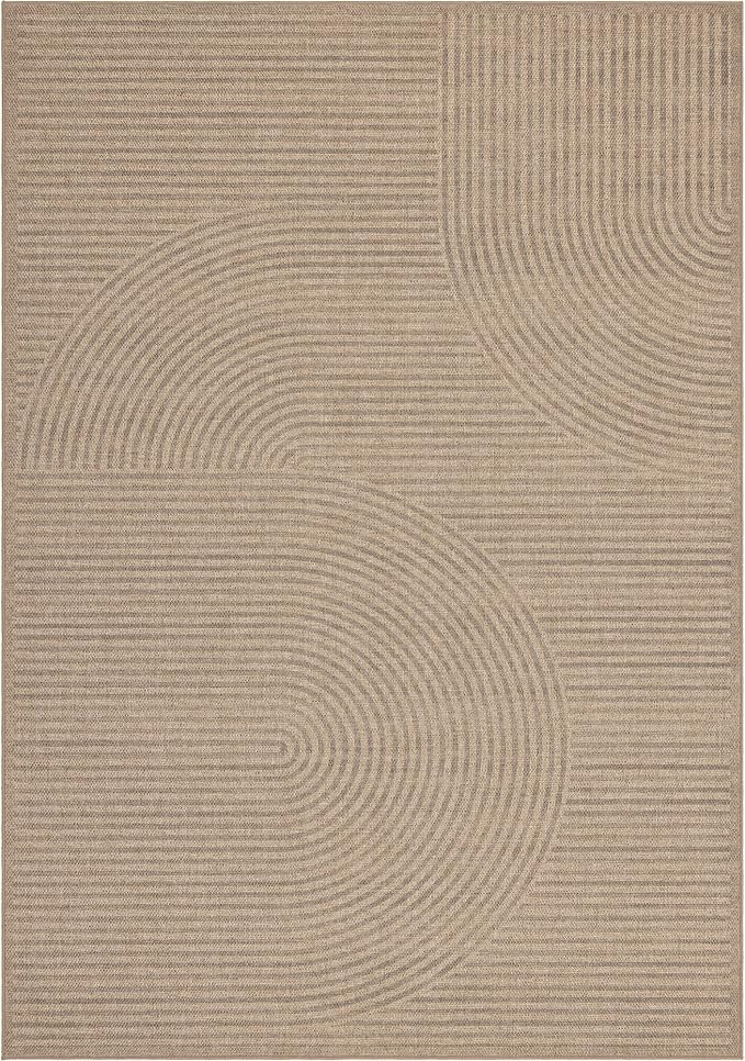 Easy Jute Rug for Pet Homes: 4x6 Outdoor Rug - Swirl Curved Pattern | Washable Design Cuts Your Cleaning Time by 75% and Maintain Shape and Texture after 50 Machine Wash Cycles