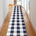 Buffalo Plaid Runner Rug 2x8 Feet Navy and White Checkered Hallway Runner Area Rug Farmhouse Cotton Woven Washable Carpet for Entryway, Kitchen, Laundry, Bedroom, Living Room