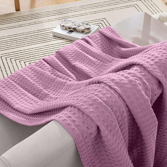 Elegant Comfort Premium 100% Cotton Waffle Blanket - Lightweight Breathable Waffle Weave Bed Blanket - Soft and Warm All Season Blanket for Couch, Sofa and Bed, TwinXL Size 68x90 Inches, Lavender