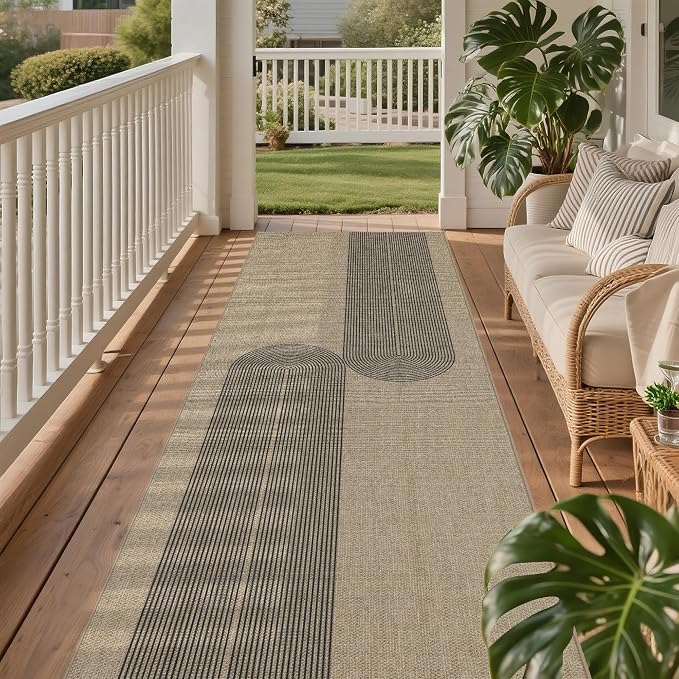 Non-Slip Jute Rug for Entryway: 2.5x8 Outdoor Mat - Black Stripes | Safe Walking for Family All Day and Help with Cutting Slip Falls by 70%