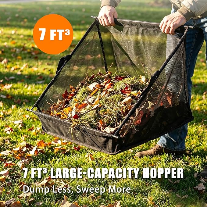 Push Lawn Sweeper, 26 in Grass Sweeper Leaf Collector with 7 Cu.ft Mesh Bag, Yard Sweeper with Adjustable Brush Height and 4 Spinning Brushes for Cleanup, Lawn Care Equipment