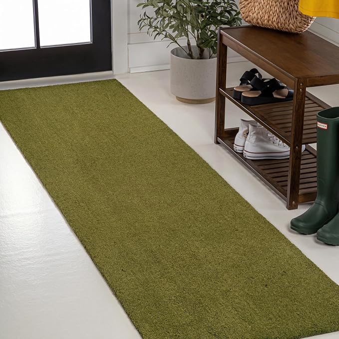 JONATHAN Y Peater Classic Casual Commercial Natural Coir Green 2 ft. x 8 ft. Doormat for Entrance, Front Door, Entryway CHG100F-28