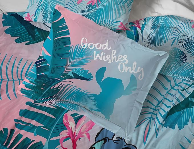 Disney Lilo and Stitch Queen Comforter Set 7 Piece Kids Bedding, Pink | Bed in a Bag, Comforter Sheets Shams Pillowcases, Official Brand, Soft Microfiber, Machine Washable, Girls Gift