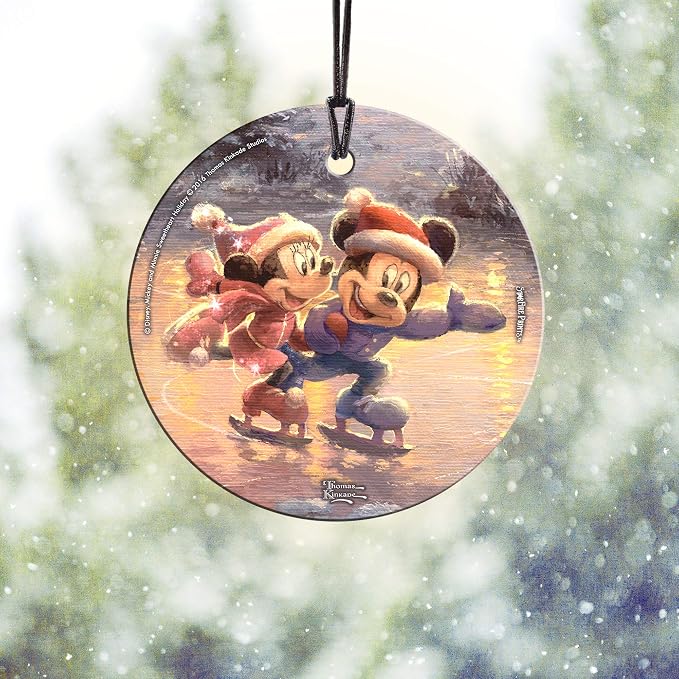 Disney Thomas Kinkade Mickey Minnie 3.5 in Glass Print | Hanging glass print | Bedroom or office display | Disney Thomas Kinkade gift