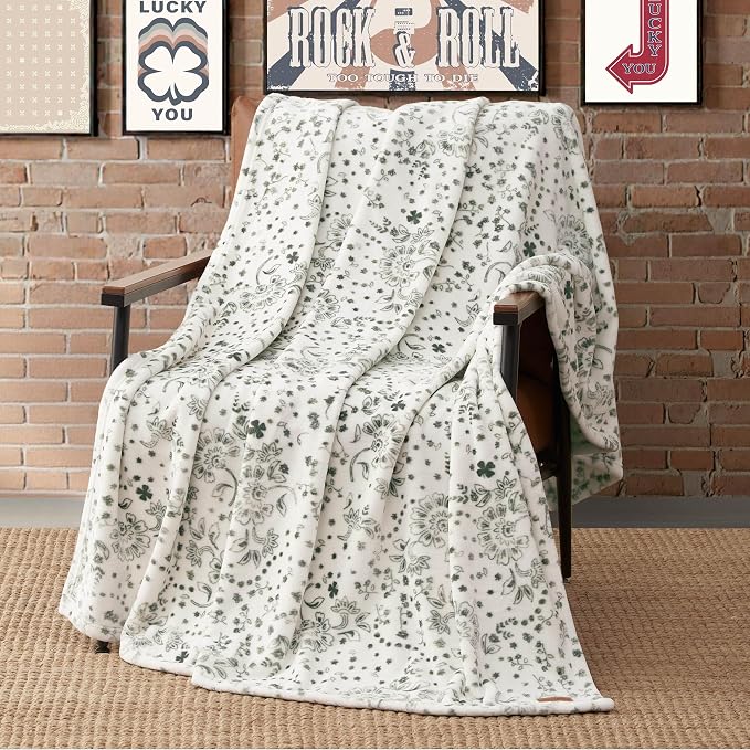 Lucky Brand 50" x 70" Plush Throw Blanket, Bandana White Blanket for Sofa or Bed