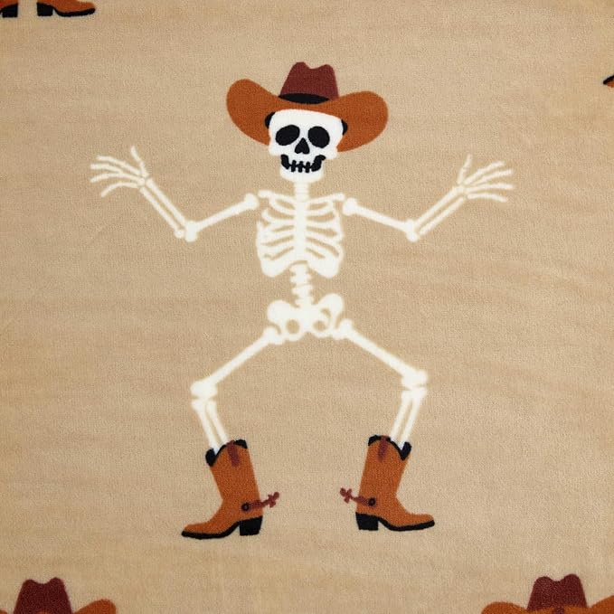 Wrangler - Throw Blanket, 50 x 70, Ultra-Soft Printed Plush Bed & Couch, Cozy Decorative Throw, Cute Ghosts Purple, Skeleton Rodeo Brown