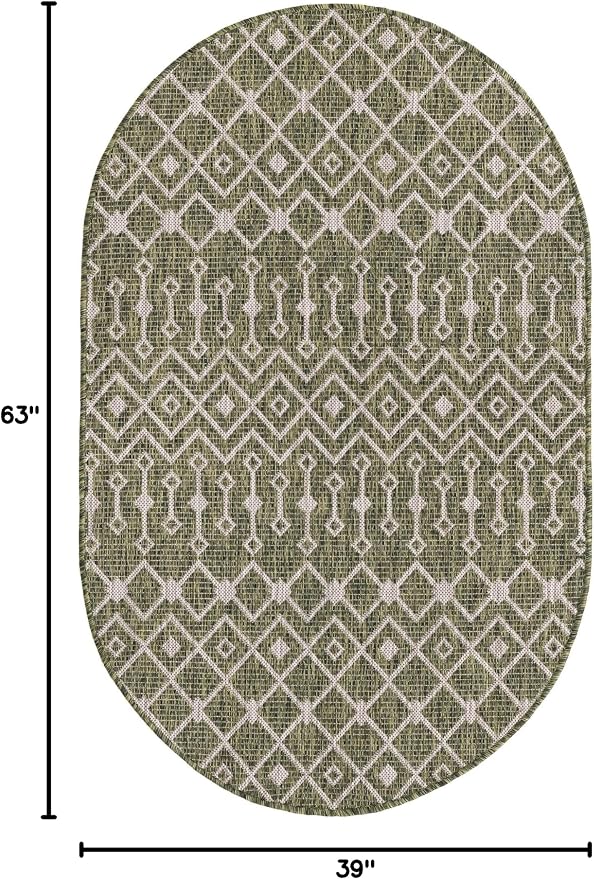 Unique Loom Outdoor Trellis Collection Area Rug - Tribal Trellis (3' 3" x 5' 3" Oval, Green/ Natural)