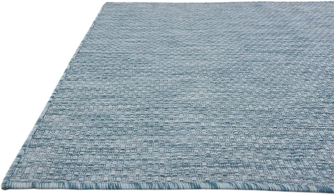 Unique Loom Collection Casual Transitional Solid Heathered Indoor/Outdoor Flatweave Area Rug (4' 1" x 6' 1" Rectangle, Aquamarine/Ivory)