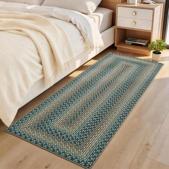 GarveeHome Indoor Easy Jute Runner Rug 2x6 Washable Kitchen Runner Rugs | Low Pile Non Slip Throw Runners Carpet Stain Resistant Long Hallway Mat Living Room Bedroom Bedside Area Rugs, Slates