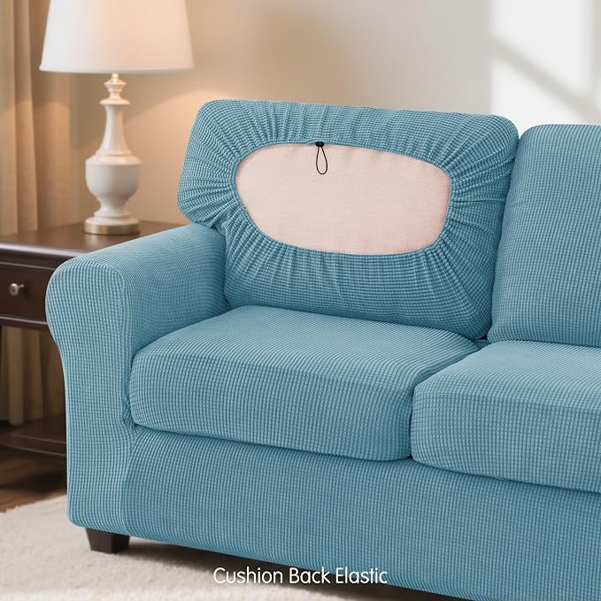 SUBRTEX 7 Pieces Stretch Sofa Slipcover,Couch Cover for 3 Cushion Washable Sofa Cover with Individual Backrest Cushion Covers for Living Room(Large,Steel Blue)