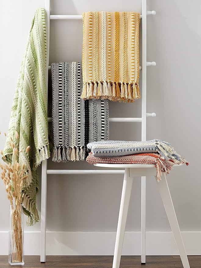 DII Braided Striped Throw, 50x60, Honey Gold