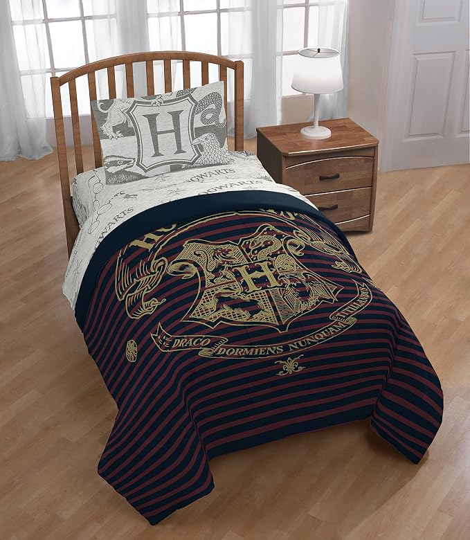 Jay Franco Harry Potter Spellbound 4 Piece Twin Bed Set - Includes Reversible Comforter & Sheet Set - Bedding Features Hogwarts Logo - Super Soft Polyester - (Official Harry Potter Product) | Hogwarts, Bed in a Bag, Comforter Sheets Pillowcase, Officia...