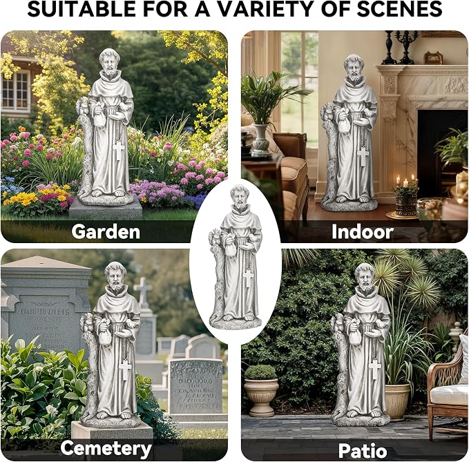 St. Francis Outdoor Garden Statue, Magnesium Oxide, Grey, 31 in | Catholic Outdoor Sculpture for Prayer & Meditation, Weatherproof, for Patio, Garden, and Yard Decor