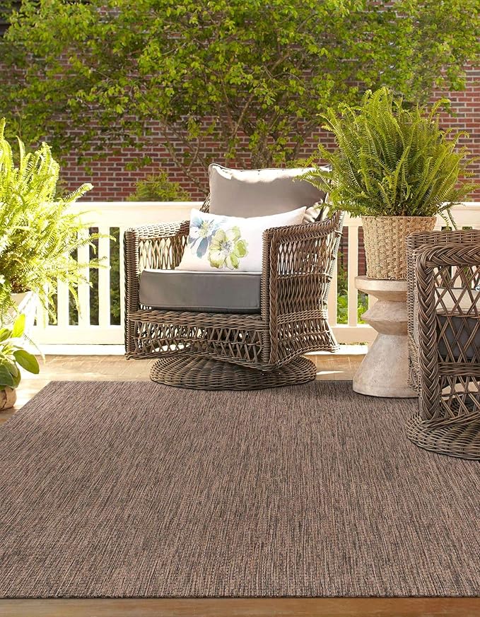 Unique Loom Outdoor Solid Collection Area Rug (10' x 14' 1" Rectangle Light Brown/Ivory)