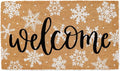 JarThenaAMCS Winter Natural Coir Doormat WhiteSnowflake Welcome Floor Mat Christmas Non-Slip Entrance Door Rug for Xmas Indoor Outdoor Home Bathroom Decor, 16.5 x 29 Inch