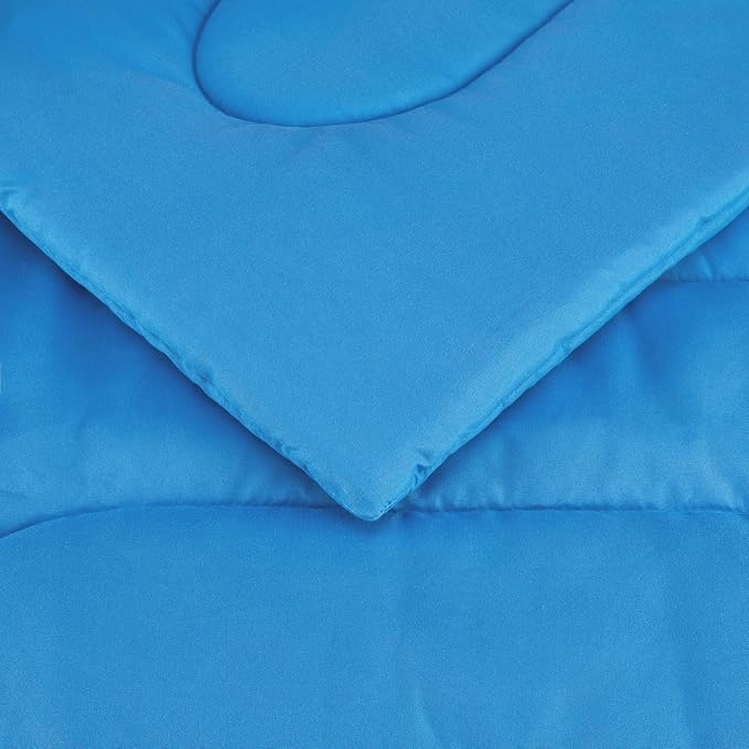 Amazon Basics 7-Piece Soft, Easy-Wash Microfiber Kid's Bed-in-a-Bag Bedding Set with Sheet and Comforter, Full/Queen, Blue, Soft Solid