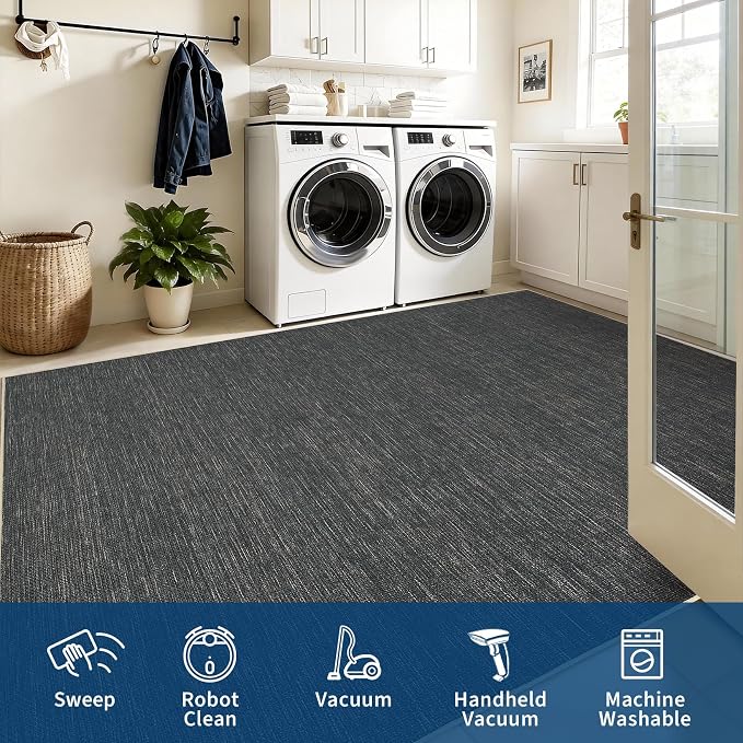 GarveeHome Easy Jute 6ft Washable Round Rug Large Solid Bedroom Area Rugs | Modern Non Slip Living Room Circle Rugs Dining Room Throw Carpet Indoor Round Rugs for Kitchen Nursery Entryway, Grey