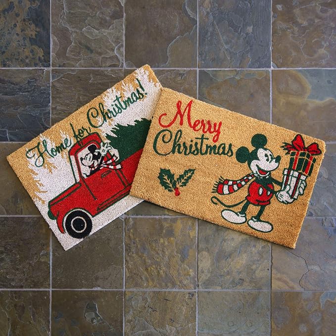 Gertmenian Disney Mickey Mouse Coir Doormat - 2x3 Welcome Mat (2-Pack), Ideal for High Traffic Areas in Front Door, Garage, Entryway - Retro Mickey Home for Christmas, 47321