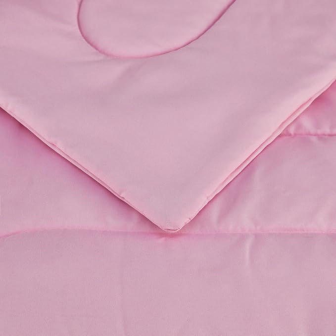 Amazon Basics 3-Piece Soft Microfiber Kid's Comforter and Pillow Sham Set, Full/Queen, Light Pink, Solid