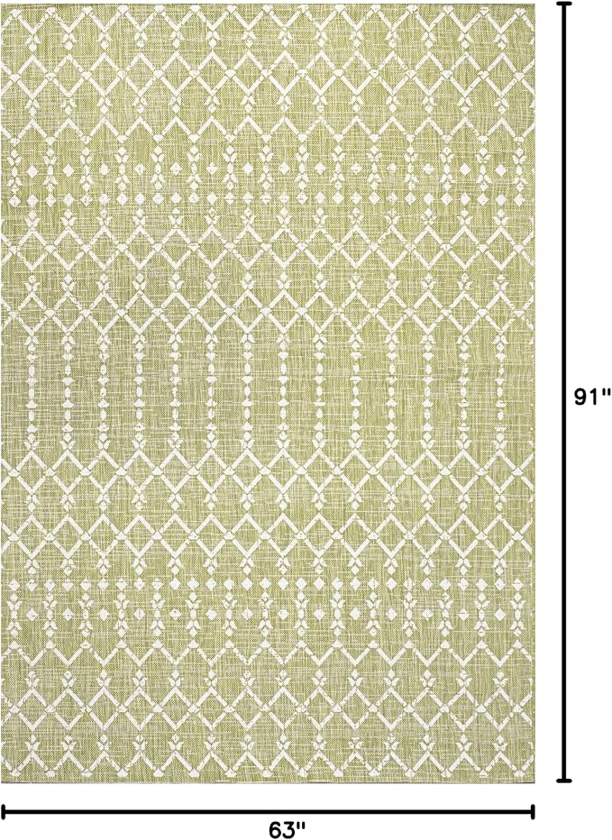 JONATHAN Y Moroccan Geometric Indoor Outdoor Area Rug 5X8 Light Green/Cream, Ourika Textured Weave for Backyard, Patio, Porch, Easy-Cleaning, High Traffic, Pet-Friendly, Non-Shedding (SMB108N-5)