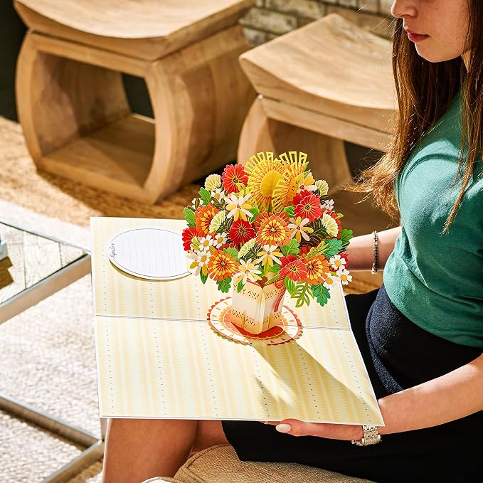 Paper Love HugePop Flower Bouquet Pop Up Cards 2 Pack - Includes 1 Lovely Flower Vase and 1 Happy Bouquet, Gift For Mothers Day, Birthday, Valentines Day, All Occasions - Jumbo 10" x 14" Card