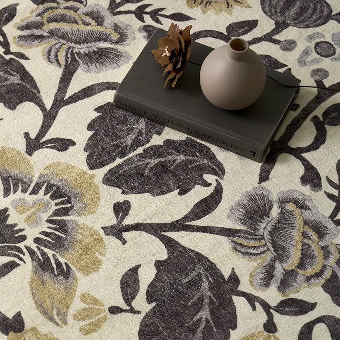 EVERGRACE Hallyway Area Runner Rugs 2x8, Boho Floral Faux Wool Indoor Outdoor Rugs, Washable Rugs for Bedroom Dining Room Living Room Kitchen, Low Pile Floor Mat Carpet for Home Decor, Gray