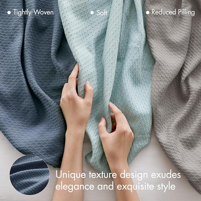 Madison Park 100% Egyptian Cotton Summer Blanket Full Queen Size Navy Blue | Cozy Soft Breathable Durable, Waffle Weave Woven Casual, Lightweight Knit All Season Throw for Bed Couch or Sofa, OEKO TEX