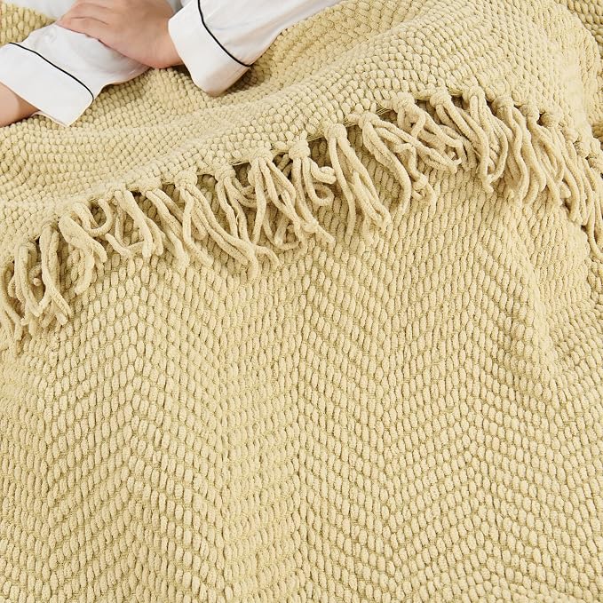 Home Soft Things Throw Blanket Knitted Tweed Throw 60'' x 80‘’, Light Camel, Super Soft Cozy Warm Comfortable Breathable Throw for Living Room Chair Couch Bed Sofa Bedroom Home Décor