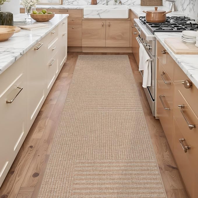 Non-Slip Jute Rug for Entryway: 2.5x8 Outdoor Mat - Beige Stripes | Safe Walking for Family All Day and Help with Cutting Slip Falls by 70%