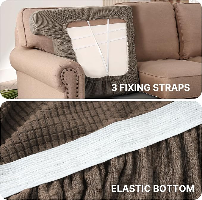 H.VERSAILTEX Stretch T Cushion Chair Sofa Slipcover T Cushion Covers for Living Room Armchair Couch Cover T Cushion Slipcover Seat Cover with Elastic Bands Thicker Jacquard Fabric, Macchiato