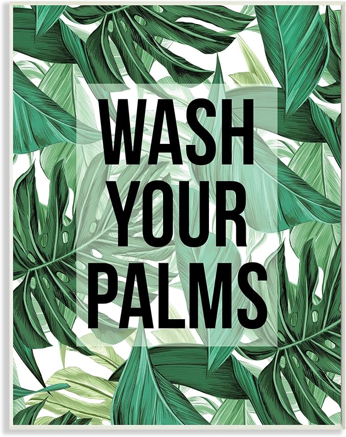Bathroom Palm Phrase, 10 x 15 Inch Mounted Print on Wall Plaque | Stupell Industries · By Lil' Rue · Ready to hang · Great for bath and laundry spaces · Made in USA