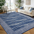 Jute Rug 6x9 Outdoor Patio Rug with Border, Washable Rugs for Living Room, Farmhouse Non Slip Area Rugs with Rubber Backing Indoor Outdoor, Non Shedding Carpet for Bedroom, Courtyard, Blue