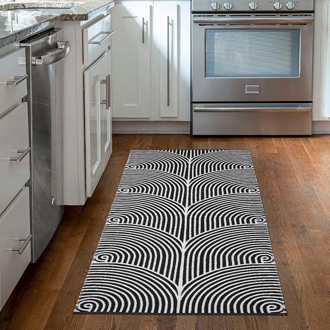 Tiffasea Washable Runner Rug 2'X5' Cotton Woven Kitchen Runner Entryway Rug | Black and White Runner Rug Indoor Outdoor Rugs Throw Carpet Modern Area Rug for Hallway Bedroom Laundry