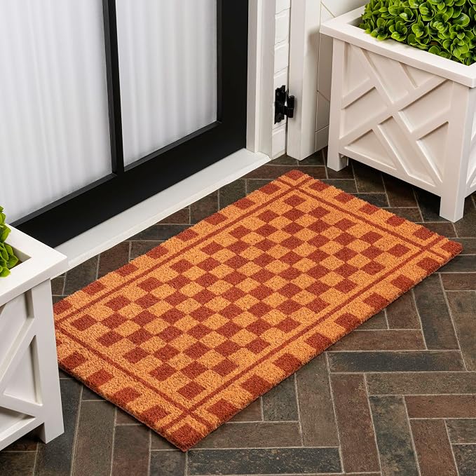 JONATHAN Y Natural Coir Indoor/Outdoor Mat 2X4 Natural/Red, Peater Classic Casual Commerical Doormat Ideal for Door Entrance, Patio, Porch, Backyard, Garages, Easy to Clean NRF109A-24