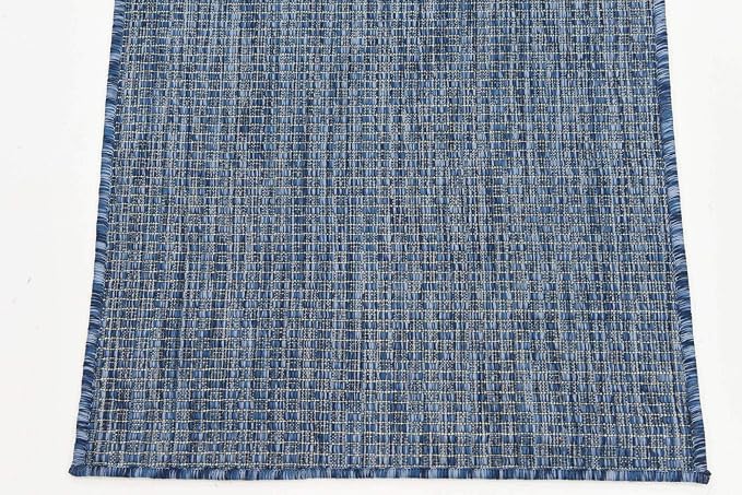 Unique Loom Collection Casual Transitional Solid Heathered Indoor/Outdoor Flatweave Area Rug (2' x 6' 1" Runner, Blue/Navy Blue)