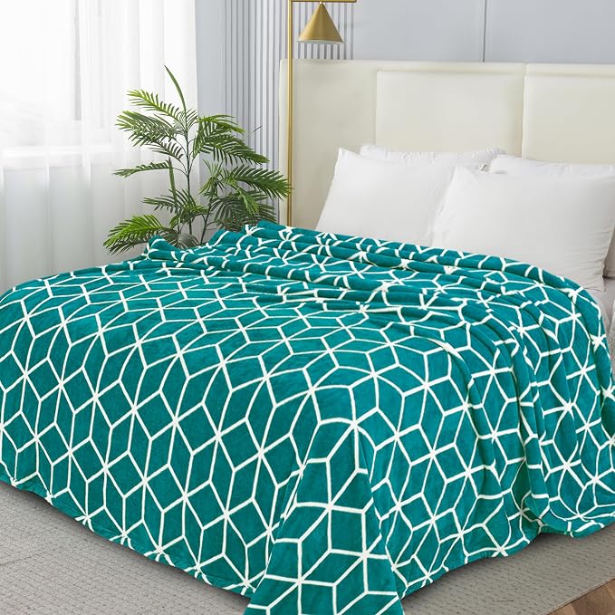 Elegant Comfort Luxury Velvety-Soft Coral Flannel Blanket Micro-Velour Ultra-Softness Fuzzy Plush, Full/Queen, Teal