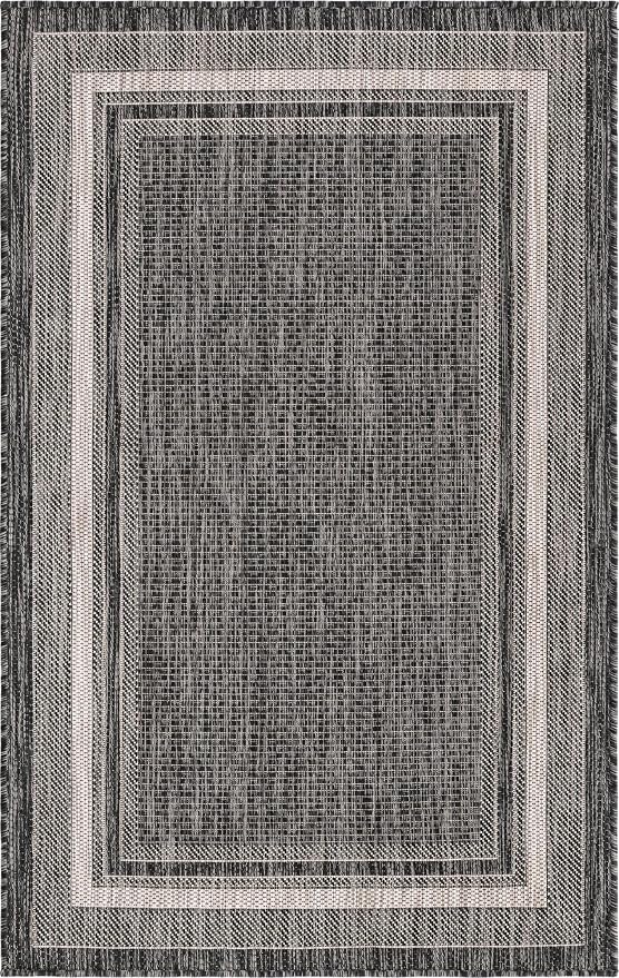 Unique Loom Outdoor Border Collection Area Rug - Soft Border (3' 3" x 5' 3" Rectangle, Black/ Ivory)