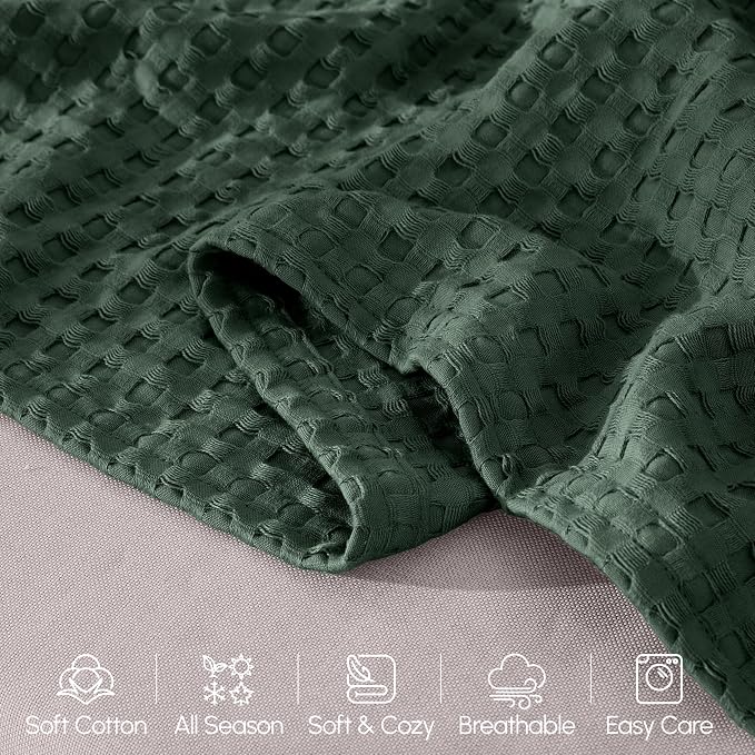 Elegant Comfort Premium 100% Cotton Waffle Blanket - Lightweight Breathable Waffle Weave Bed Blanket - Soft and Warm All Season Blanket for Couch, Sofa and Bed, TwinXL Size 68x90 Inches, Hunter Green