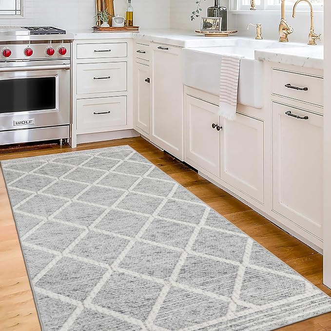 ReaLife Rugs Machine Washable Area Rug Runner - Living Room Bedroom Bathroom Kitchen Entryway Office - Padded Low Pile Stain Resistant Premium - Boho Modern Farmhouse - Tessa - Gray Ivory 2'6" x 8'