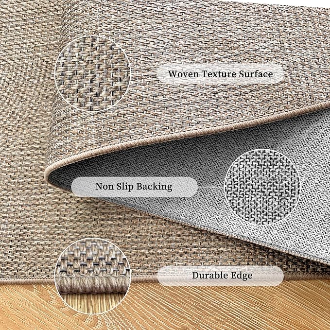 Easy Jute Rug for Pet Homes: 6x9 Outdoor Rug - Swirl Curved Pattern | Washable Design Cuts Your Cleaning Time by 75% and Maintain Shape and Texture after 50 Washes
