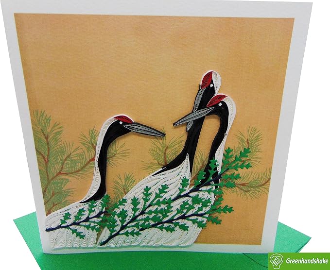 Cranes from Momoyogusa–Flowers of a Hundred Generations (1909) by Kamisaka Sekka Quilling Art Greeting Card,Design Greeting Card for Birthday, Get Well, All Occasion. Framable Artwork for Art Lovers