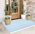 BUAGETUP Outdoor Rug 3'x 5',Light Blue Striped Area Rug Hand-Woven Cotton Washable Rug Indoor/Outdoor Area Rug Floor Mat for Farmhouse Living Room Bedroom