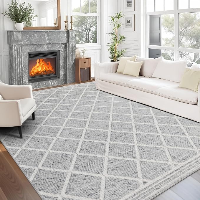 ReaLife Rugs Machine Washable Area Rug Runner - Living Room Bedroom Bathroom Kitchen Entryway Office - Padded Low Pile Stain Resistant Premium - Boho Modern Farmhouse - Tessa - Gray Ivory 3' x 5'