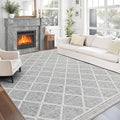 ReaLife Rugs Machine Washable Area Rug - Living Room Bedroom Bathroom Kitchen Entryway Office - Padded Low Pile Stain Resistant Premium - Boho Modern Farmhouse - Tessa - Gray Ivory 7'6" x 9'6"