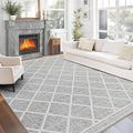 ReaLife Rugs Machine Washable Area Rug - Living Room Bedroom Bathroom Kitchen Entryway Office - Padded Low Pile Stain Resistant Premium - Boho Modern Farmhouse - Tessa - Gray Ivory 4' x 6'